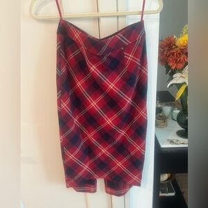 Free People Red Plaid Pencil Skirt